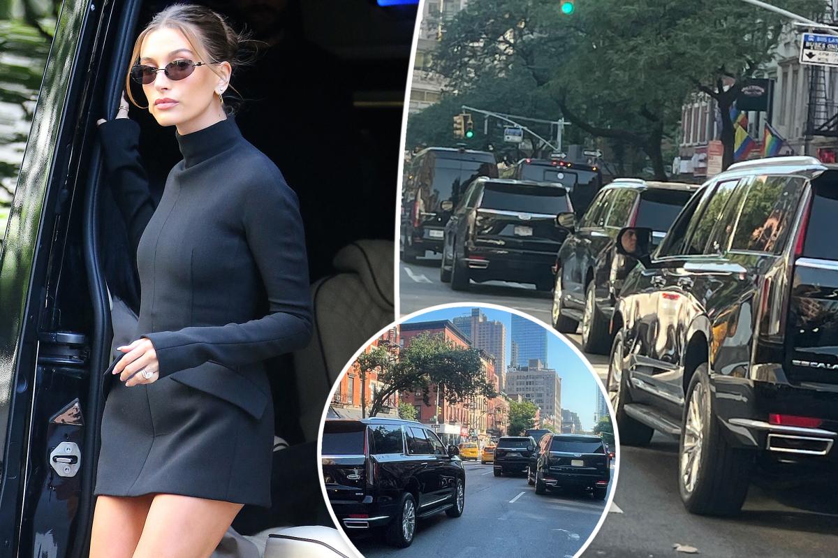 Hailey Bieber travels with Secret Service-like car fleet