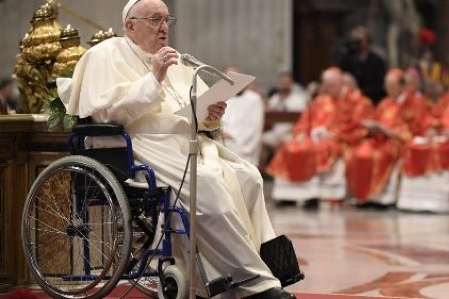 Pope Francis delivers a homily from a wheelchair on June 5.