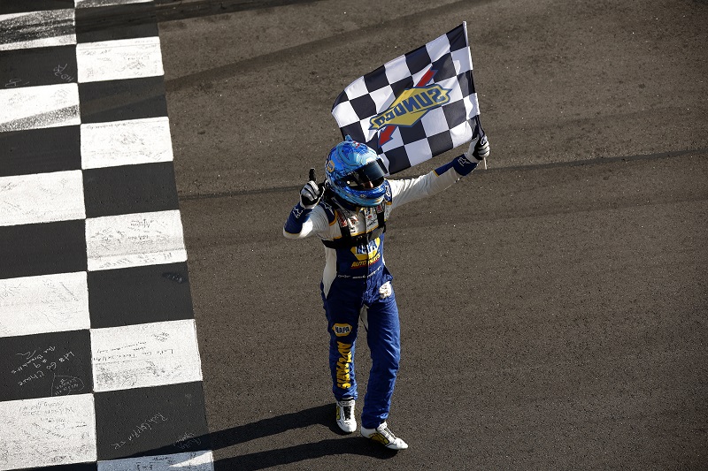 Chase Elliott wins home race in Atlanta after late block and run