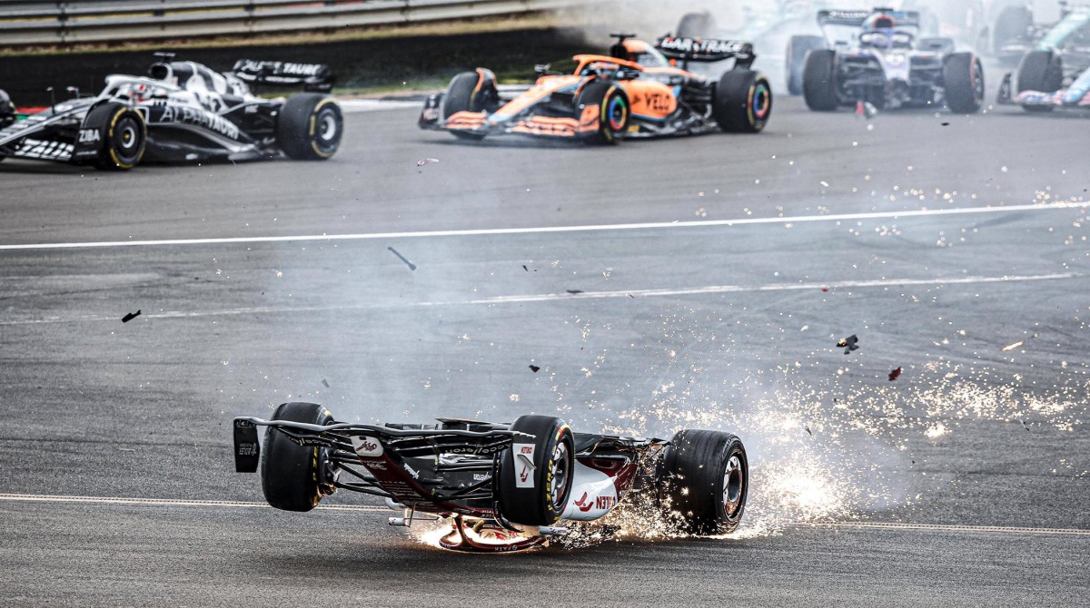 F1 British GP Red Flagged as Zhou Guanyu’s Car Goes Upside Down